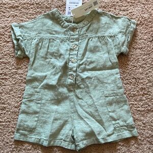 Green linen romper